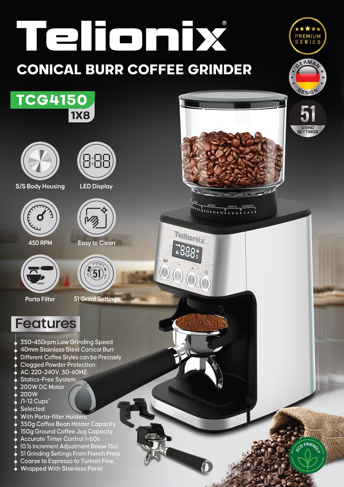 آسیاب قهوه تلیونیکس مدل TCG_4150
